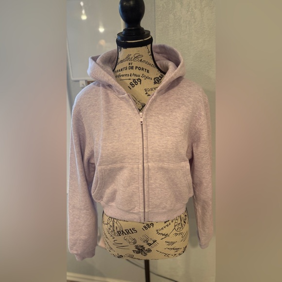 NWT SKIMS Cotton Fleece Cropped Zip-Up Hoodie-Purple Heather-Large - Picture 6 of 15